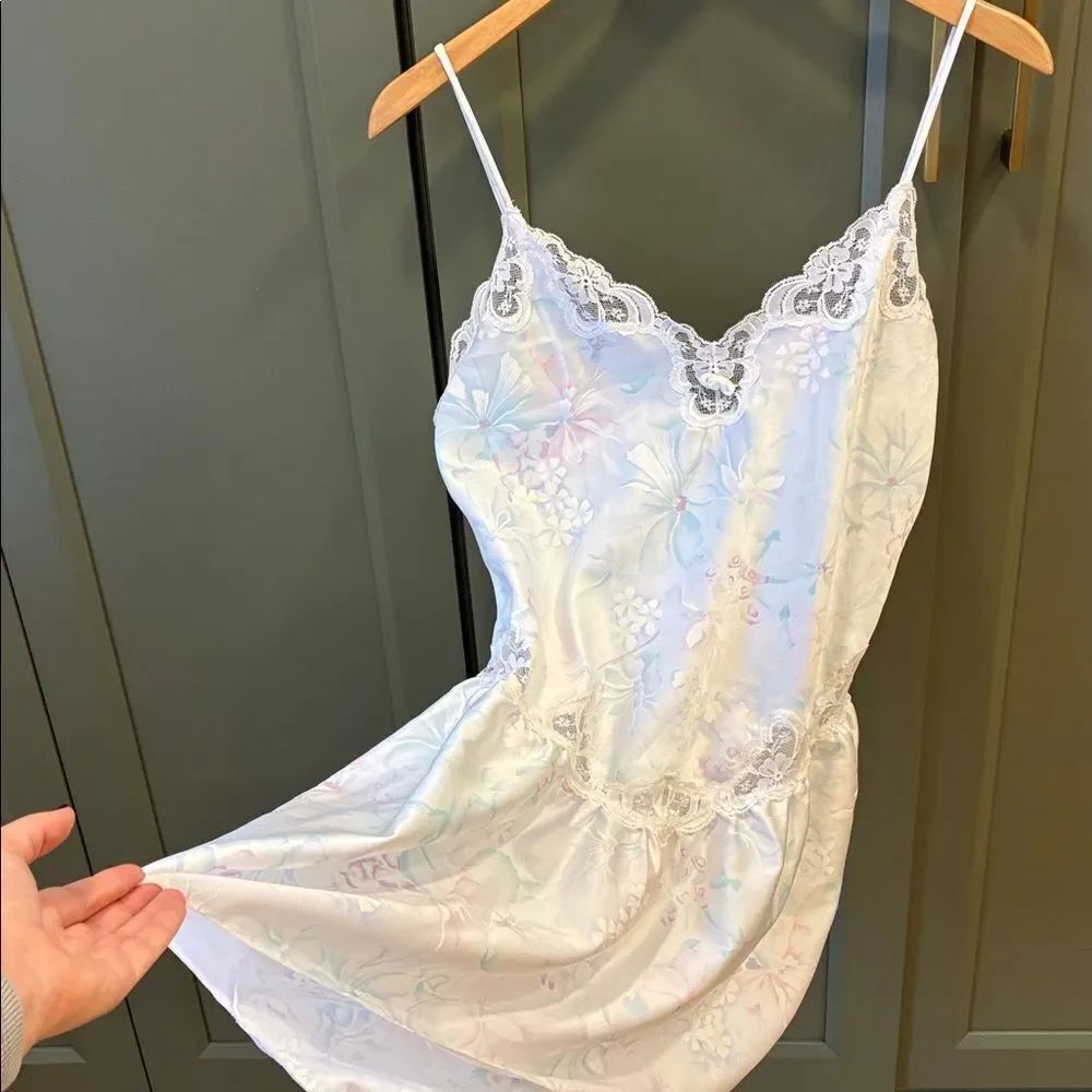 Vintage Floral Lace Trim Slip Dress